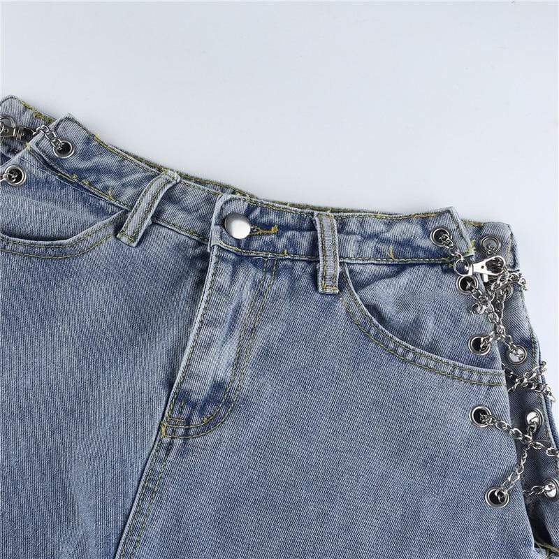 Kinky Cloth 200000367 Split Metal Chain Denim Shorts