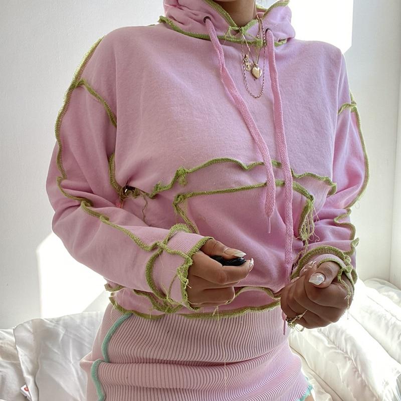 Kinky Cloth 200000348 Pink / S Sporty Hooded Patchwork Hoodies