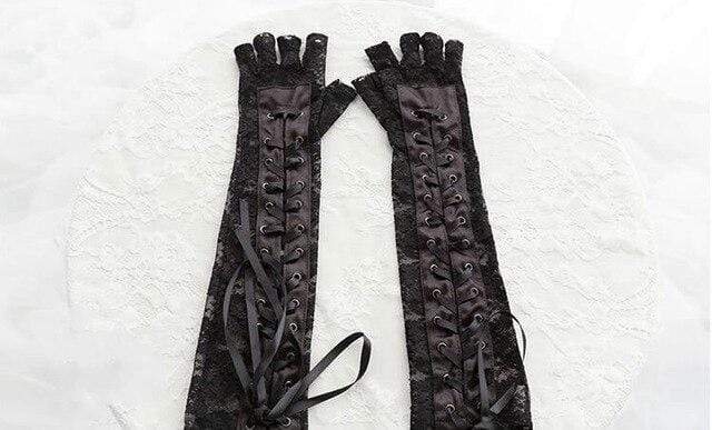 Kinky Cloth 200003977 Black Lace / One Size Steampunk Lace Up Fingerless Gloves