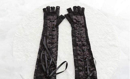 Kinky Cloth 200003977 Black Lace / One Size Steampunk Lace Up Fingerless Gloves