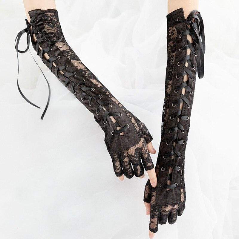 Kinky Cloth 200003977 Steampunk Lace Up Fingerless Gloves