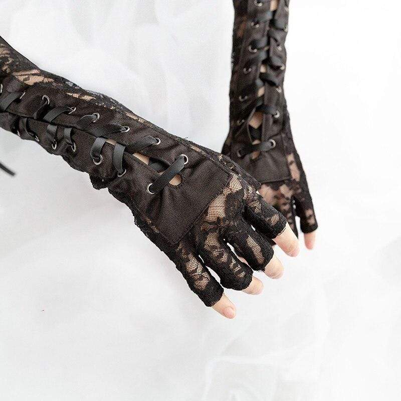 Kinky Cloth 200003977 Steampunk Lace Up Fingerless Gloves