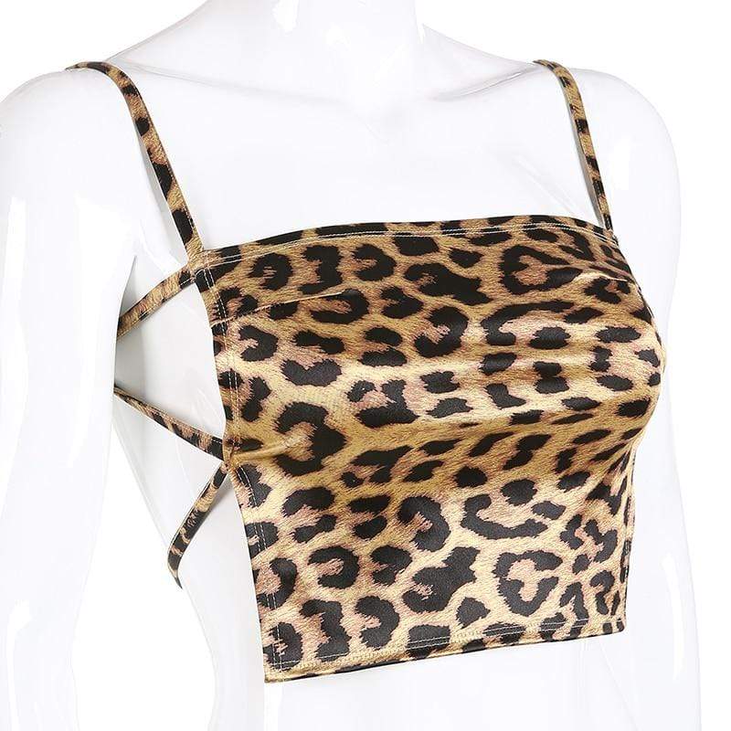 Kinky Cloth 200000790 Strappy Backless Leopard Print Crop Top