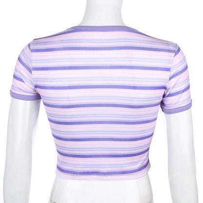Kinky Cloth 200000791 Stripe Heart Embroidery Crop Shirt