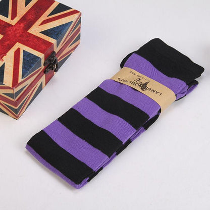 Kinky Cloth Socks Black Purple Striped Colors Thigh High Socks