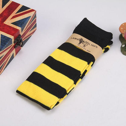 Kinky Cloth Socks Black Yellow Striped Colors Thigh High Socks