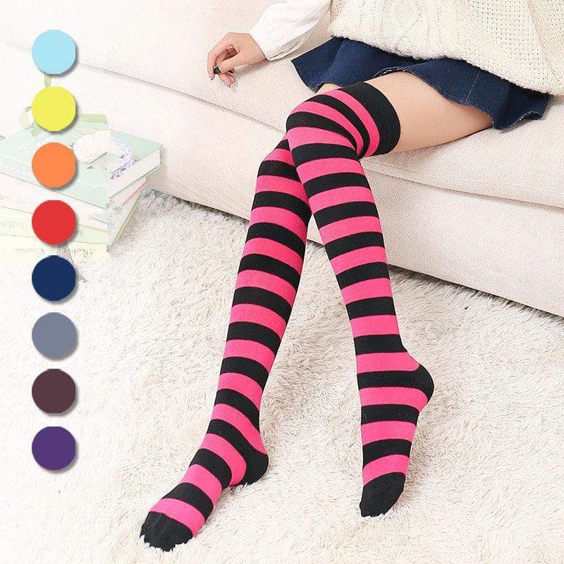 Kinky Cloth Socks Striped Colors Thigh High Socks