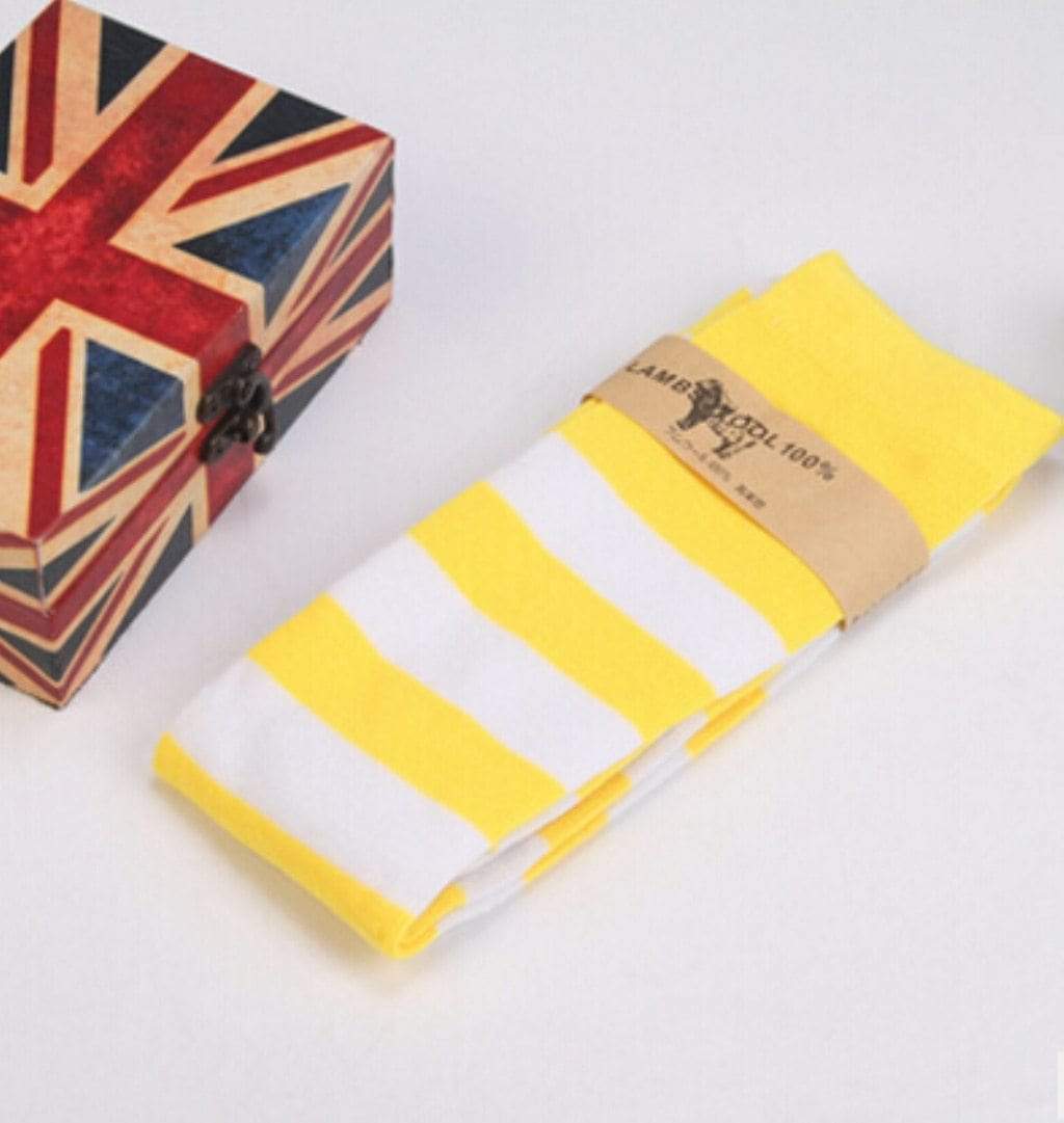 Kinky Cloth Socks Yellow White Striped Colors Thigh High Socks