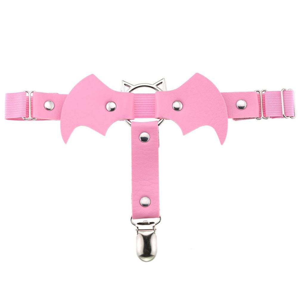 Kinky Cloth Accessories Cat evil pink Studded Heart White Garters