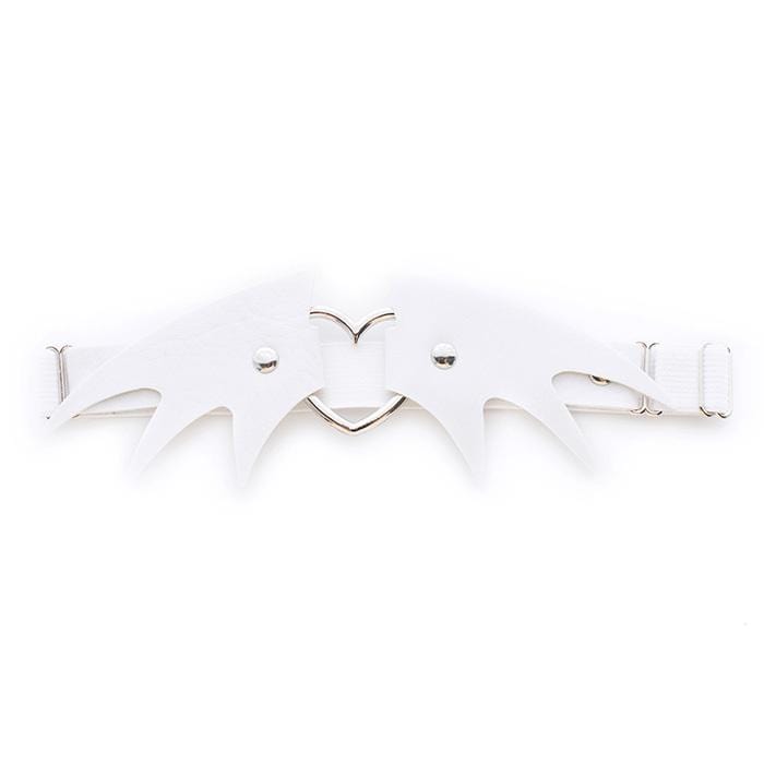 Kinky Cloth Accessories Devil Wings White Studded Heart White Garters