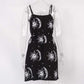 Sun and Moon Print Black Dress