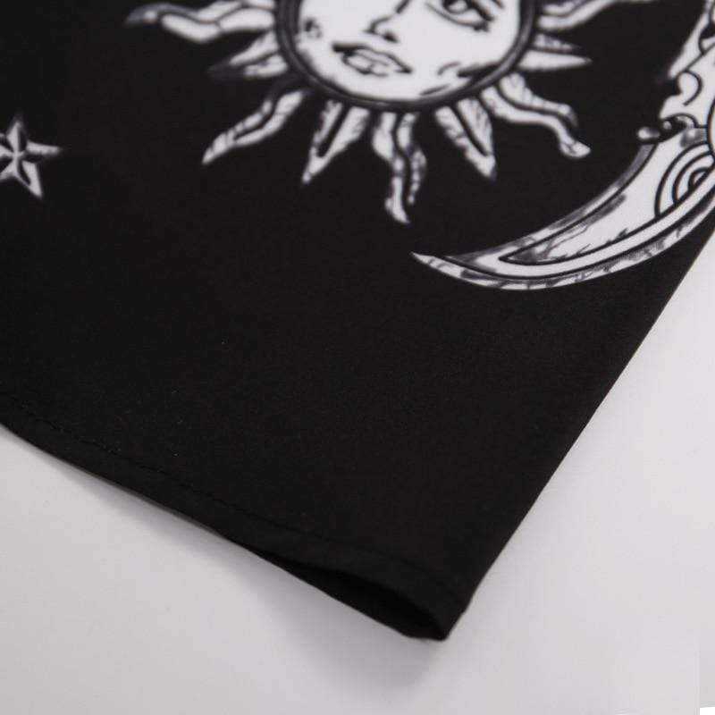 Sun and Moon Print Black Dress