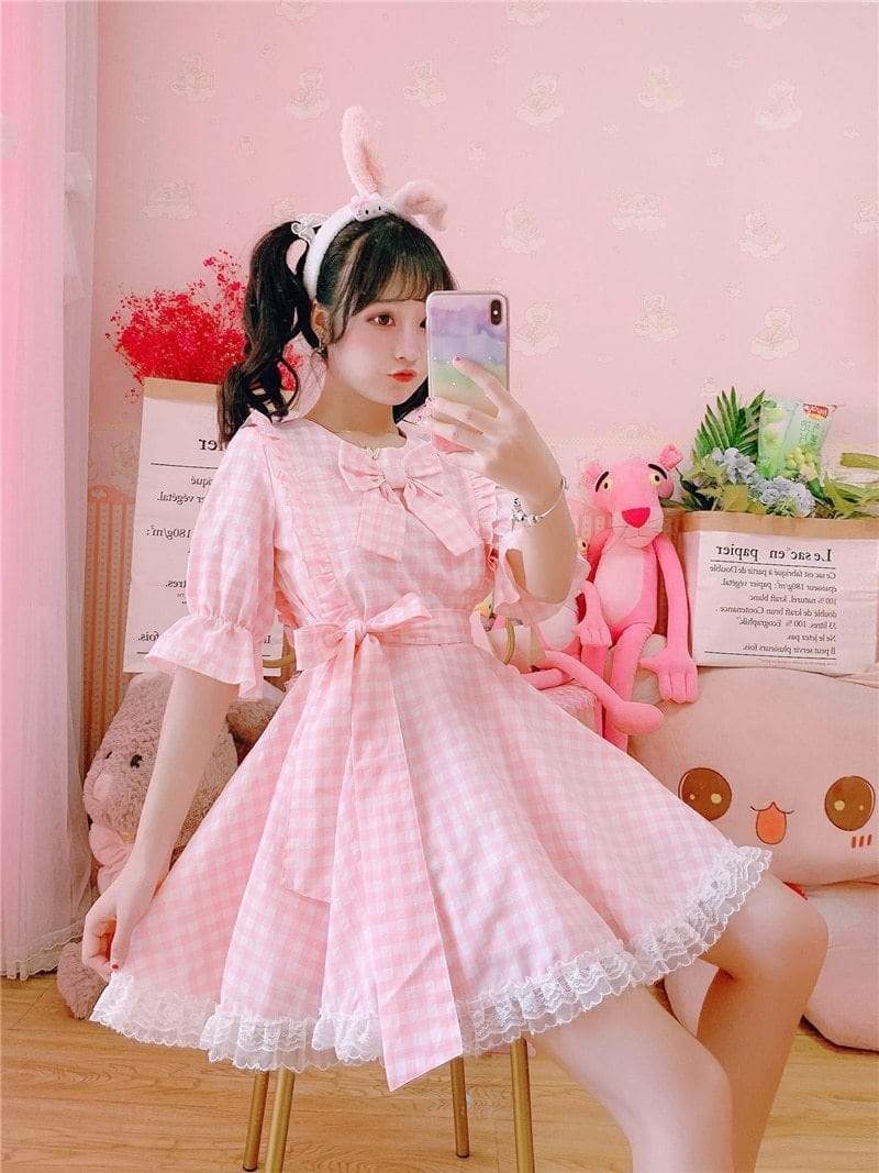 Kinky Cloth 200000347 Sweet Lolita Pink Plaid Dress