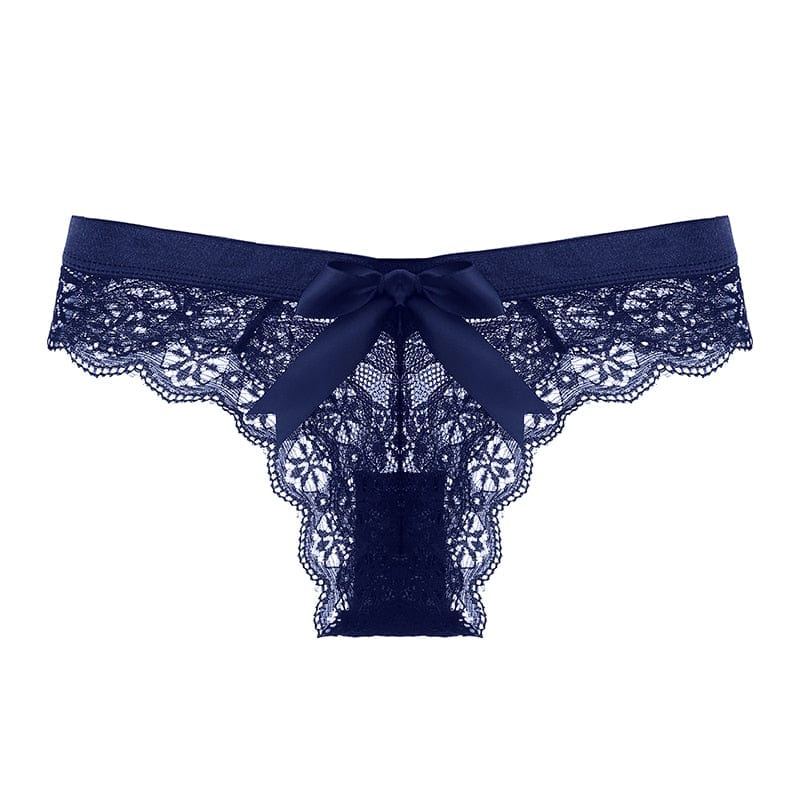 Kinky Cloth Blue / M / 1pc T-Back Lace Bow Panties