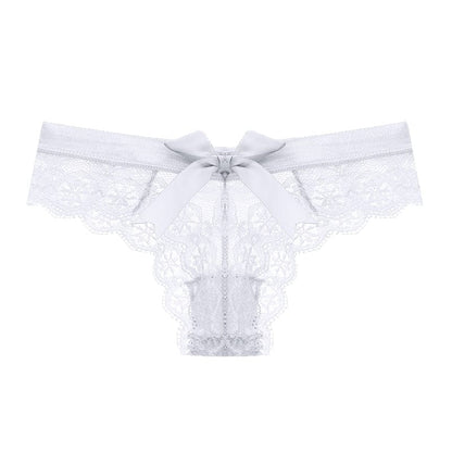 Kinky Cloth White / M / 1pc T-Back Lace Bow Panties