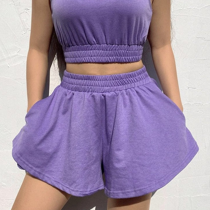 Kinky Cloth Purple / S Tank Top Sweat Shorts Workout Set