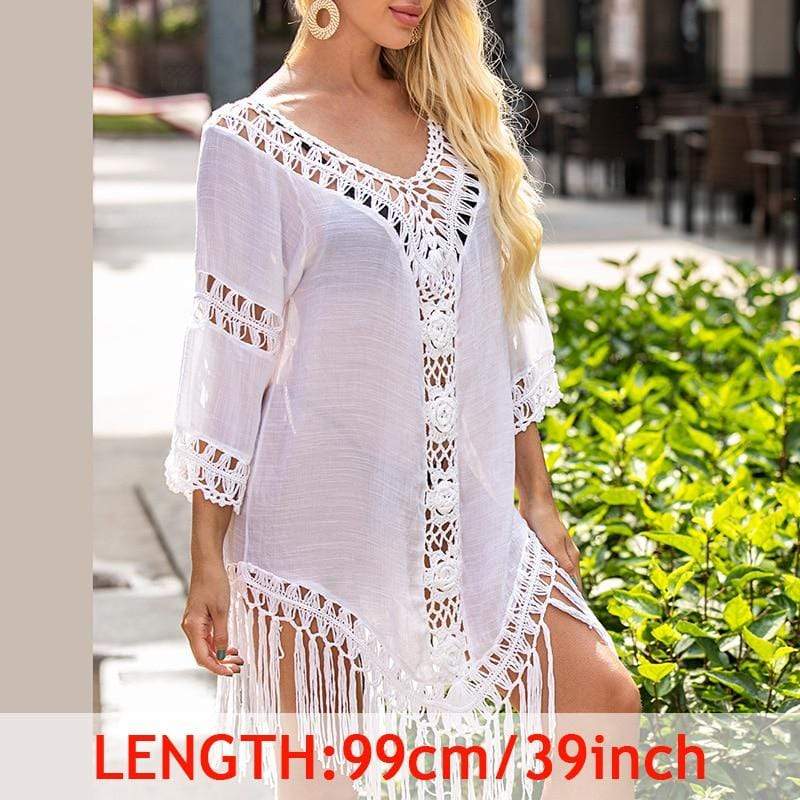 Kinky Cloth 200005118 White - Style 2 / One Size Tassel Cover Up Tunic Beach Dress