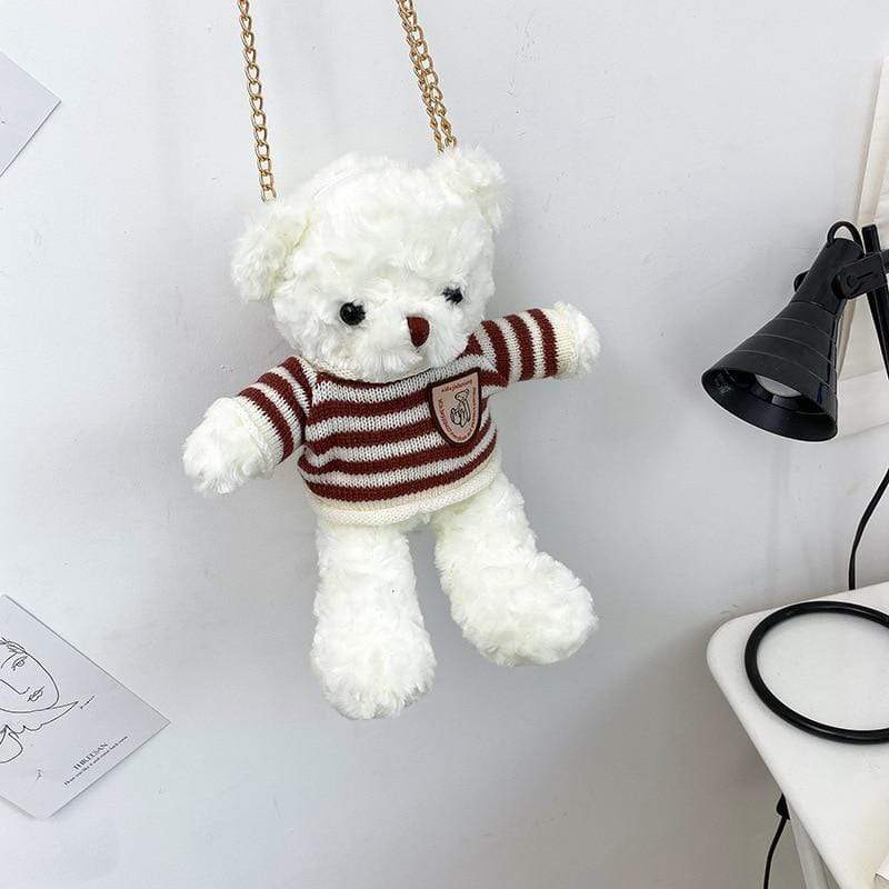 Kinky Cloth 100002856 White-Stripes Brown & White Shirt Teddy Bear Toy Plush Chain Bag