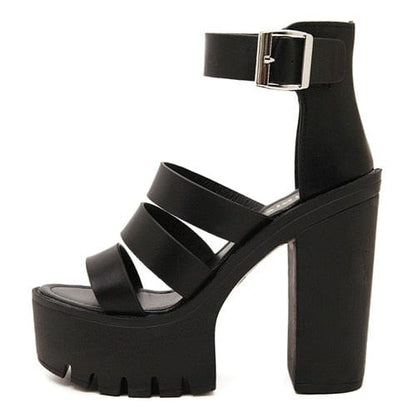Kinky Cloth Black / 4.5 Thick Heel Platform Sandals