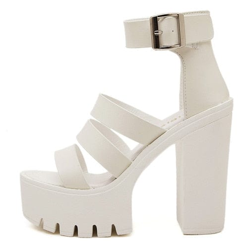 Kinky Cloth White / 4.5 Thick Heel Platform Sandals