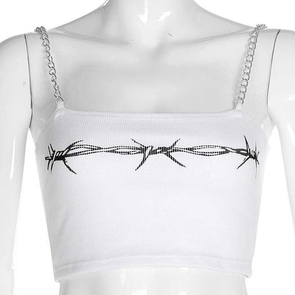Kinky Cloth 200000790 White / S Thorns Print Chain Strap Crop Top