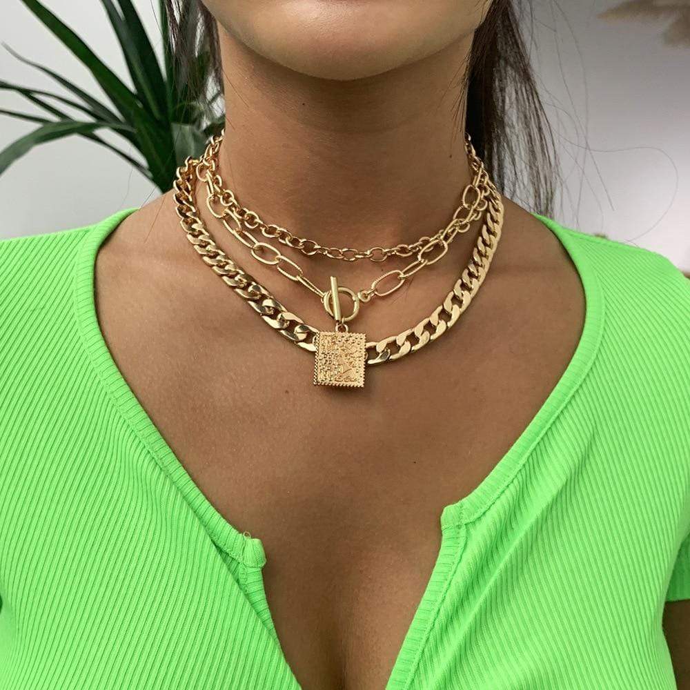 Kinky Cloth 200000162 Three Layer Gold Link Punk Necklace