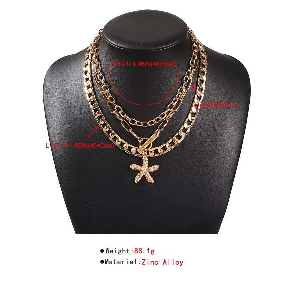 Kinky Cloth 200000162 Three Layer Gold Link Starfish Necklace