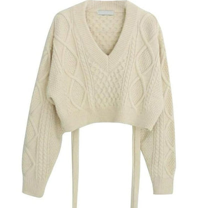 Kinky Cloth Apricot / S Tie Back Cropped Knit Sweater