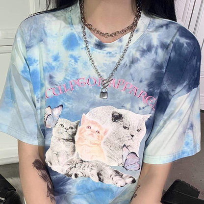 Kinky Cloth Tie Dye Oversized Cat T-shirt