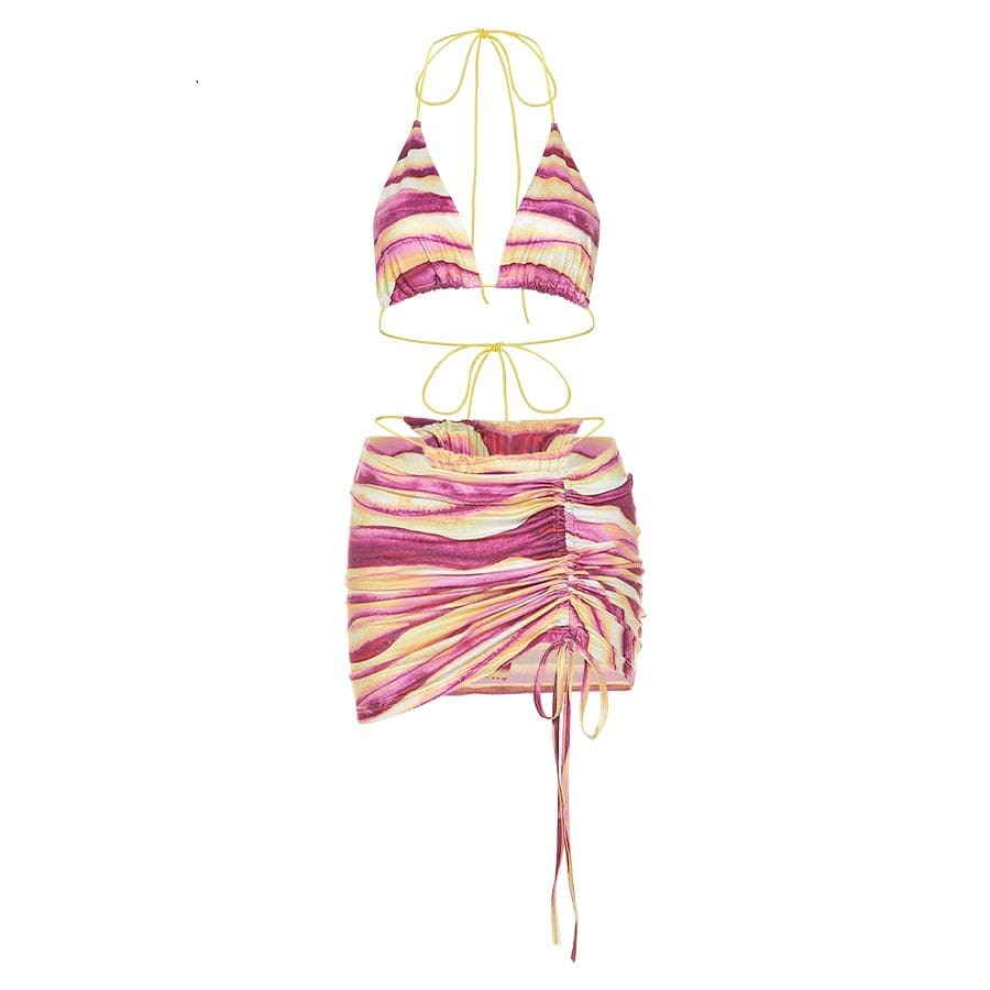 Kinky Cloth Purple / S Tie Dye Ruched Skirt Bikini Set
