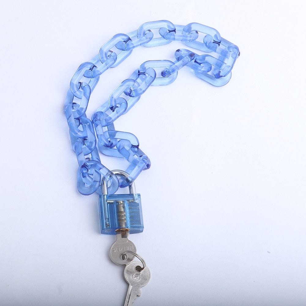 Kinky Cloth Blue Transparent Chain Lock Pendant Choker