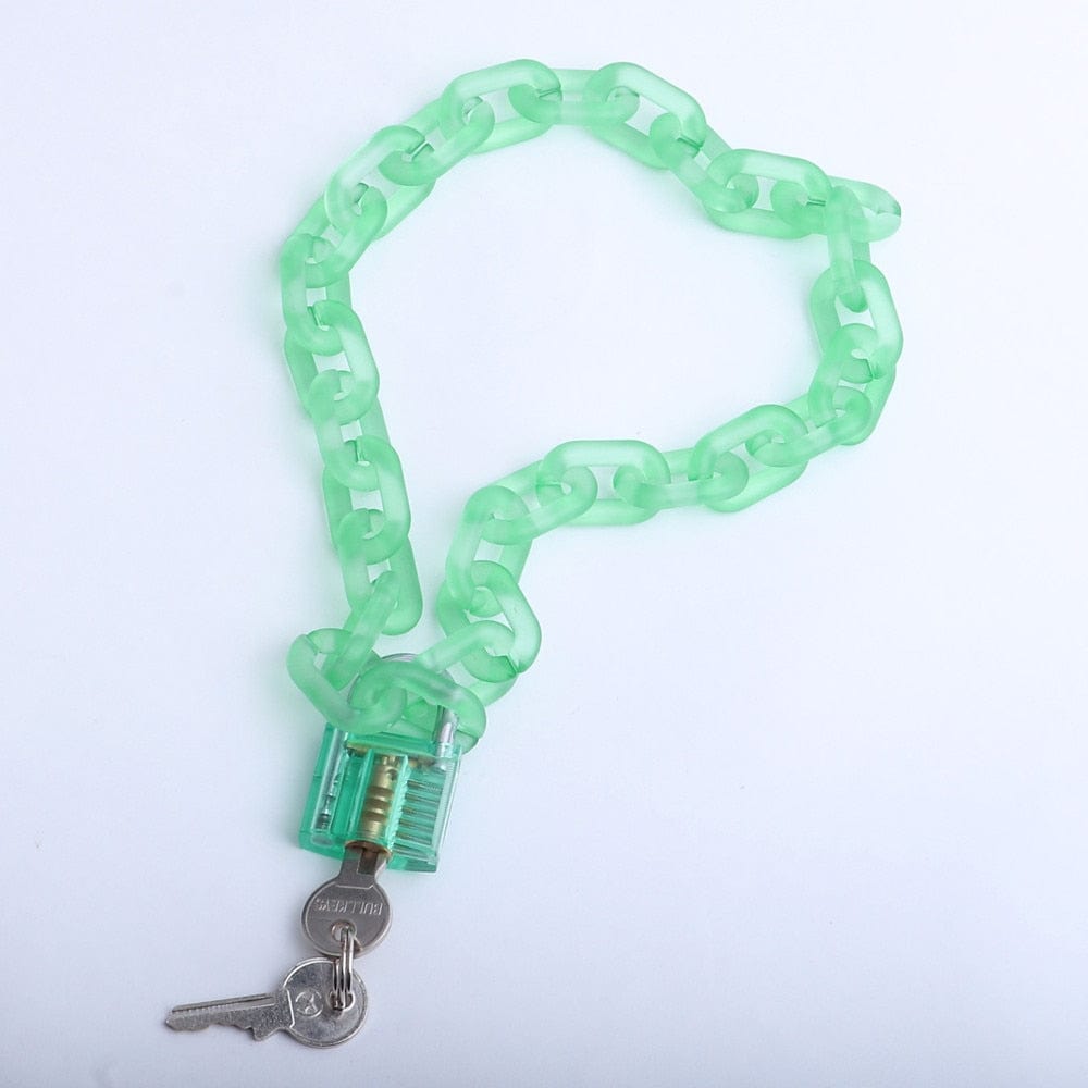 Kinky Cloth Green as photo Transparent Chain Lock Pendant Choker