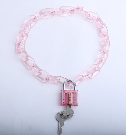 Kinky Cloth pink as photo Transparent Chain Lock Pendant Choker