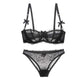 Kinky Cloth lingerie Black / 70D Transparent Lace Bra Panty Garter Set