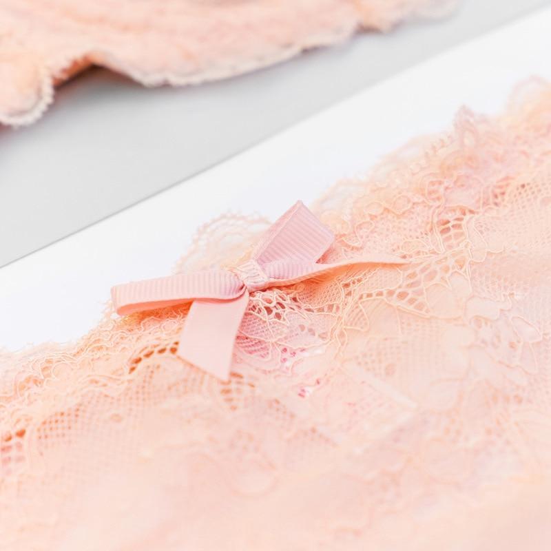 Kinky Cloth lingerie Pink / 70D Transparent Lace Bra Panty Garter Set
