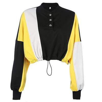 Kinky Cloth 200000348 Yellow Black / L Tricolor Patchwork Crop Sweatshirt Hoodie