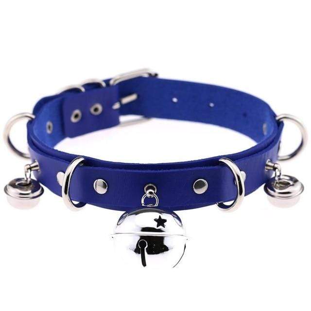 Kinky Cloth blue Triple Bell Ring Collar