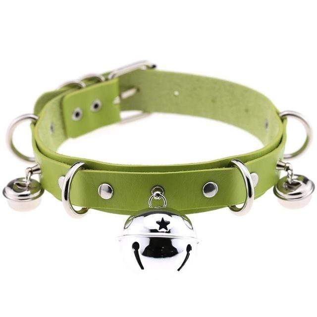 Kinky Cloth green Triple Bell Ring Collar