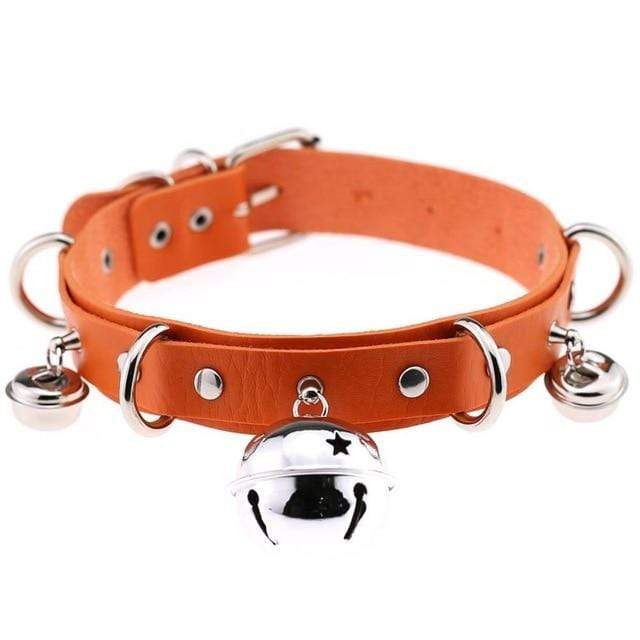 Kinky Cloth orange Triple Bell Ring Collar