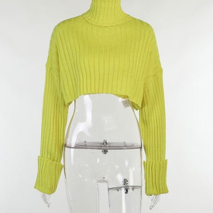 Kinky Cloth S / CN / Yellow Turtle Neck Knitted Crop Top