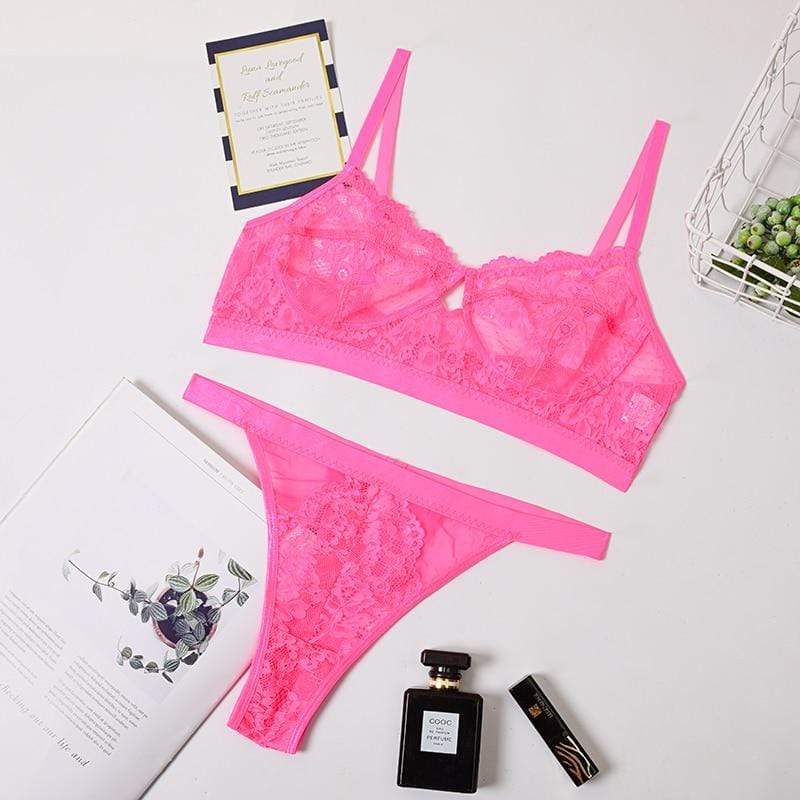 Kinky Cloth 3120601 Pink / L Ultra Thin Lingerie Lace Bra Set