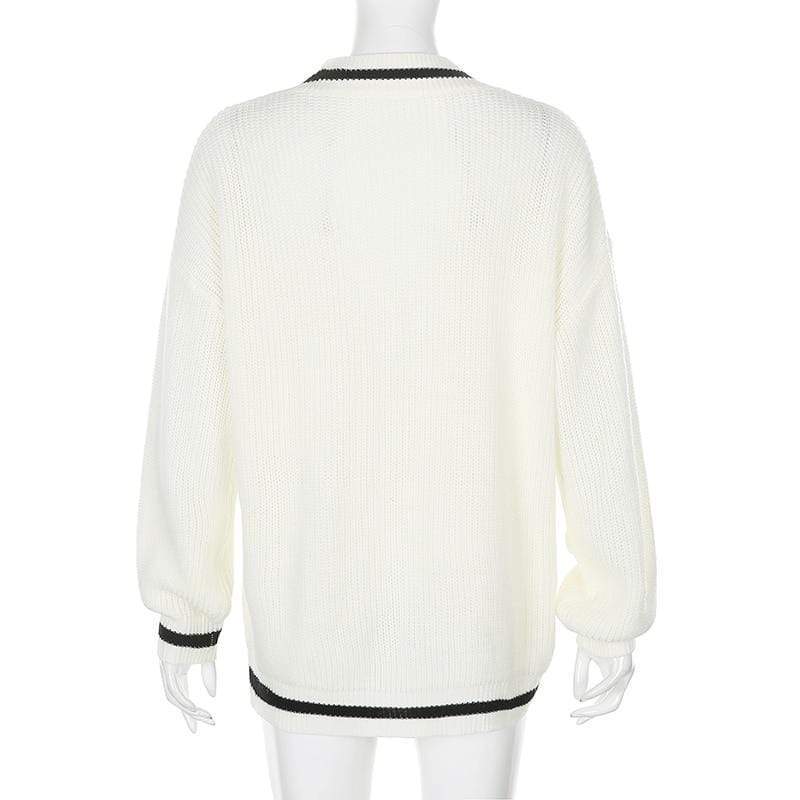 Kinky Cloth 200000373 V-Neck Stripe Preppy Style Sweater