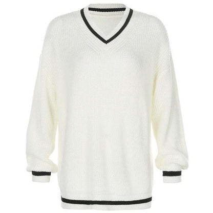 Kinky Cloth 200000373 White / S V-Neck Stripe Preppy Style Sweater
