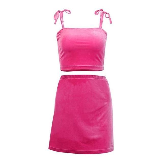 Kinky Cloth Skirt rose red / L Velvet Crop Top Skirt Set