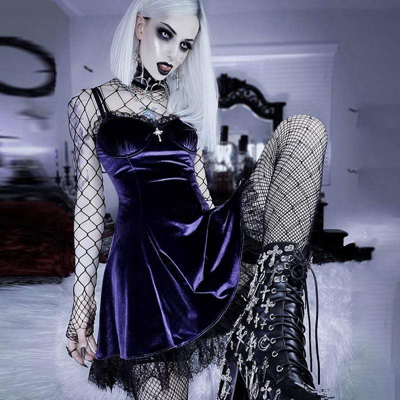 Kinky Cloth Purple / S Velvet Goth Dress