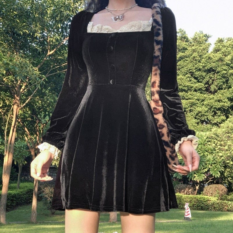 Kinky Cloth Velvet Lace Patchwork Dress