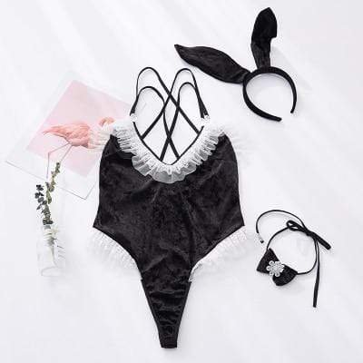 Kinky Cloth Black / One Size Velvet Ruffled Bunny Cosplay