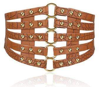 Kinky Cloth 200000298 Light Brown Vintage Metal Ring 5 Straps Belt