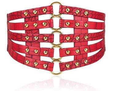 Kinky Cloth 200000298 Red Vintage Metal Ring 5 Straps Belt