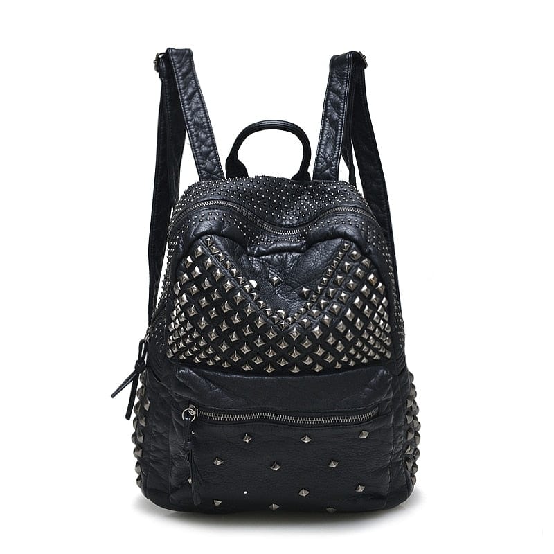 Kinky Cloth Black / China / 24X27X13 Washed Leather Rivet Backpack